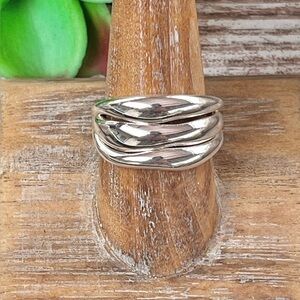 NEW Chunky Stacked Sterling Silver Ring Sz 9